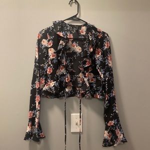 Forever 21 Crop Blue Floral Cardigan Size M